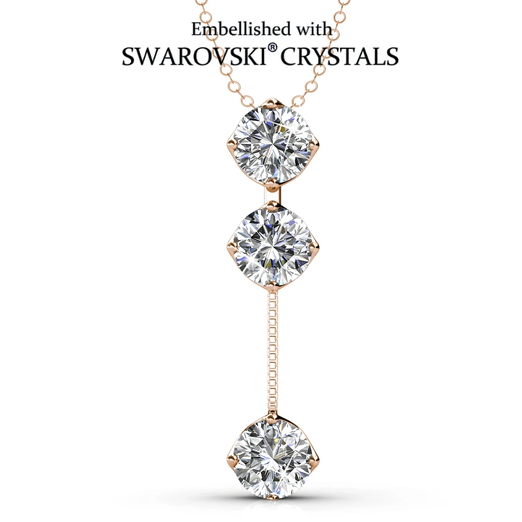 Trendy Triple Crystal Drop Necklace Embellished with Swarovski Crystals Copper Rose Gold Plated Women Jewelry Popular