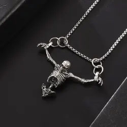 Ciondolo teschio placcato argento collana con croce Punk Rock da uomo accessorio gotico per gioielli di Halloween