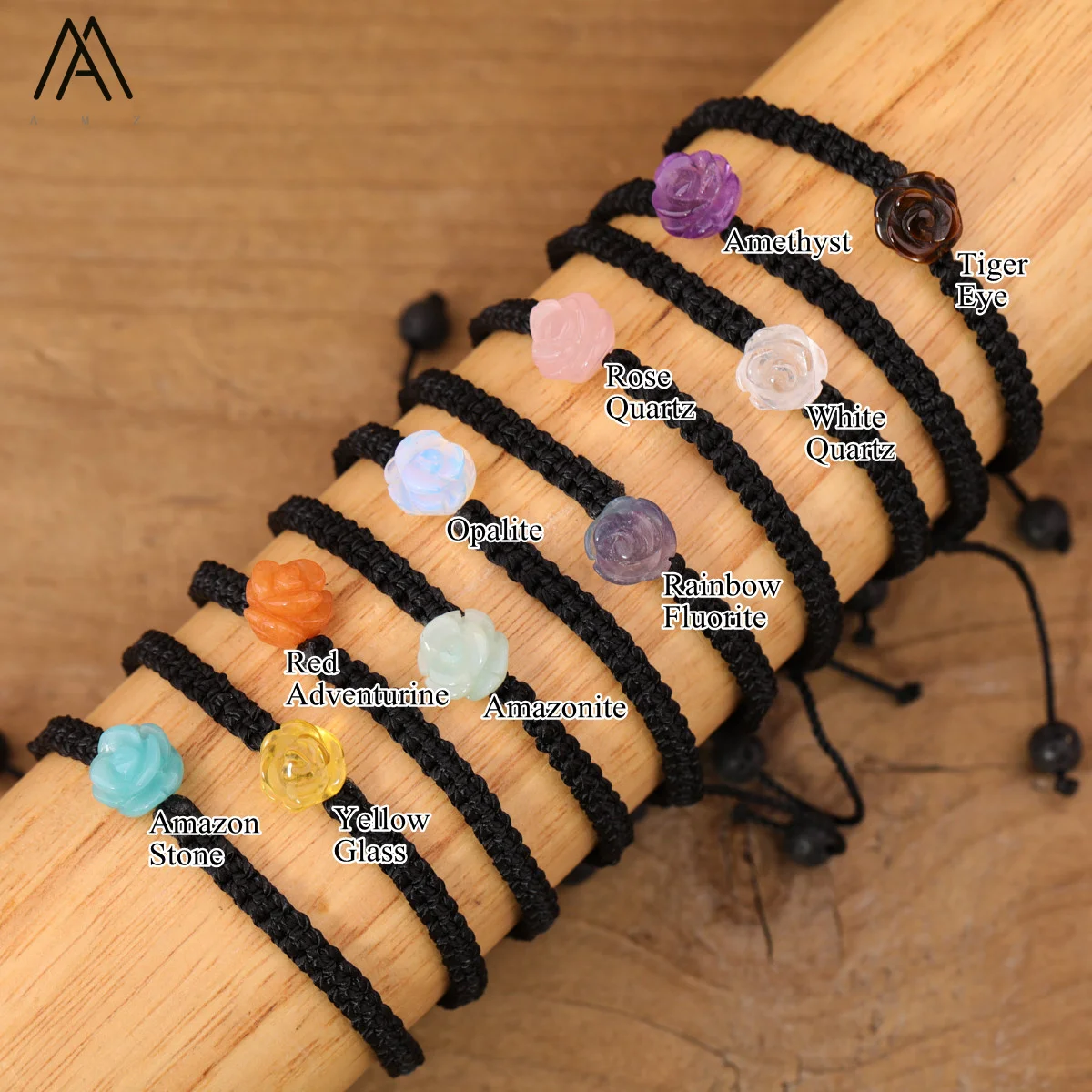 Pulsera minimalista de flores rosas, cuentas de piedra talladas a mano, joyería de cristal curativo, regalo de San Valentín de amor