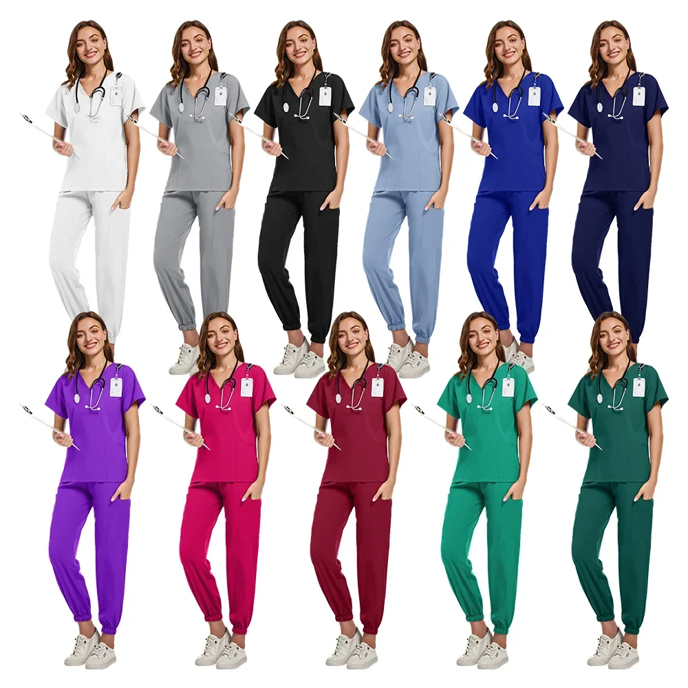 Hot Sale Anti Wrinkle Scrubs Workwear Washable Soft Fabric Nurse Hospital Uniforms Medical Scrubs Top Pants Jogger Scrubs Sets