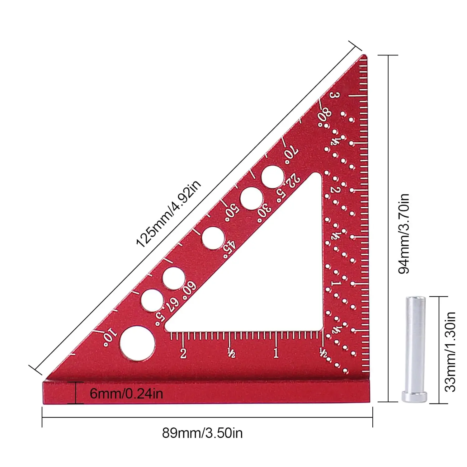 Woodworking Square Ruler 22.5-90 Degree Miter Triangle Ruler Aluminum Square Protractor Hole Scribing Marking Gauge With Pin