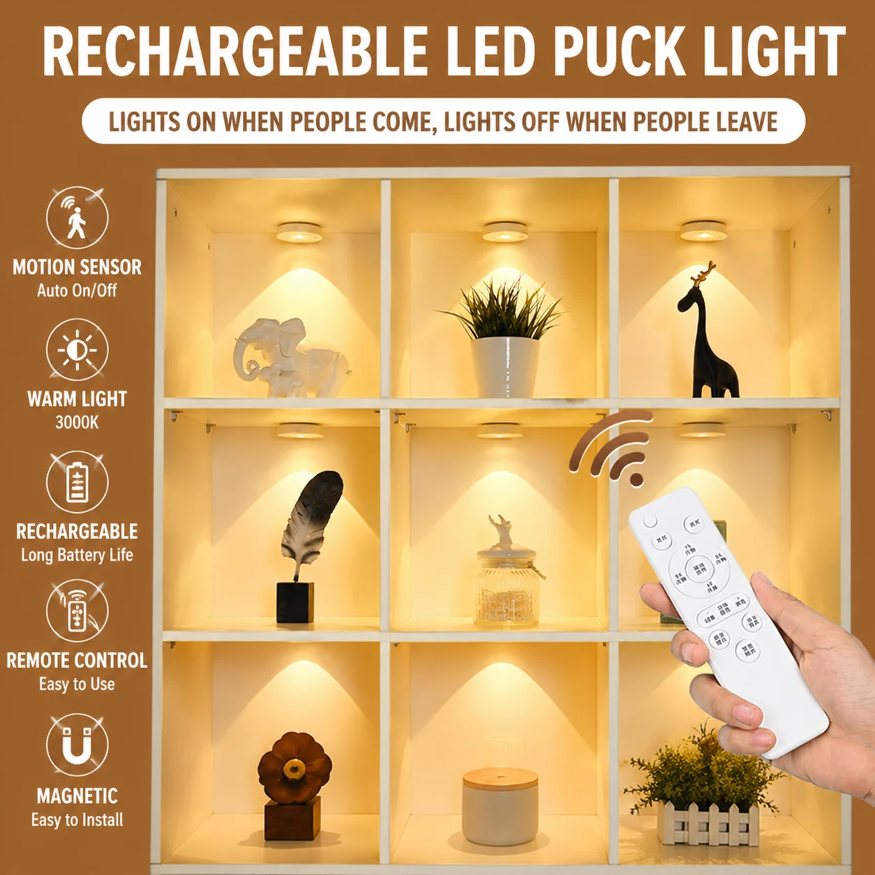 LED Charging  Wireless Remote Control Ambient Light Magnetic Suction Figure Lamp Wine Cabinet Display Cabinet Grid Light Sensor