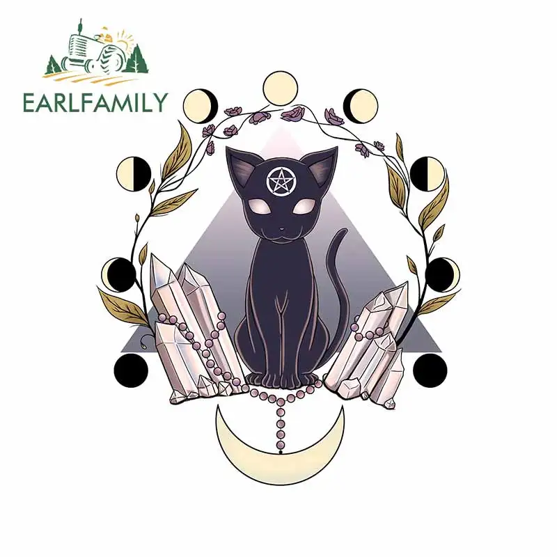 EARLFAMILY 13cm x11.2cm for Black Cat Mysterious Pentagram Car Stickers Waterproof Personality Decals Sunscreen Motorcycle