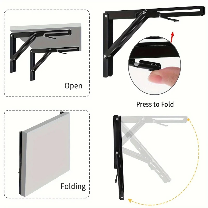 11.81x6.42 inch/30x16.3 cm 2Pcs Sturdy Folding Shelf Brackets - Heavy Duty Triangle Table Bench Folding Shelf Brackets, Wall Mou
