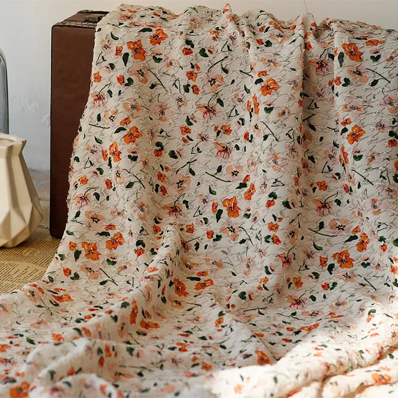 

1 meter Spring Summer Chiffon Floral Printed Fabric Breathable Embossed Bubble Wrinkle Cloth For Dress Shirt Diy Sewing