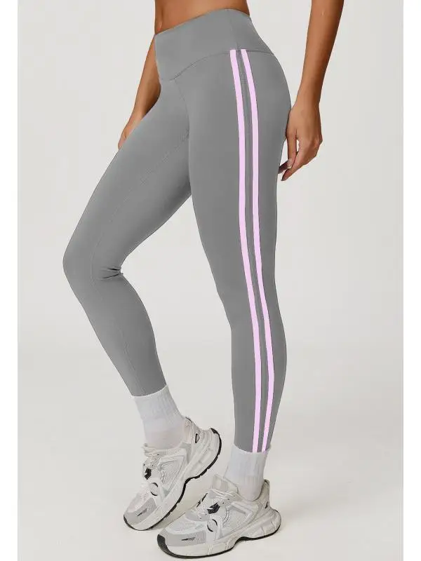 

Дышащие утягивающие брюки для йоги с высокой талией, тихие летние тренировочные спортивные узкие брюки в полоску с подтяжкой ягодиц