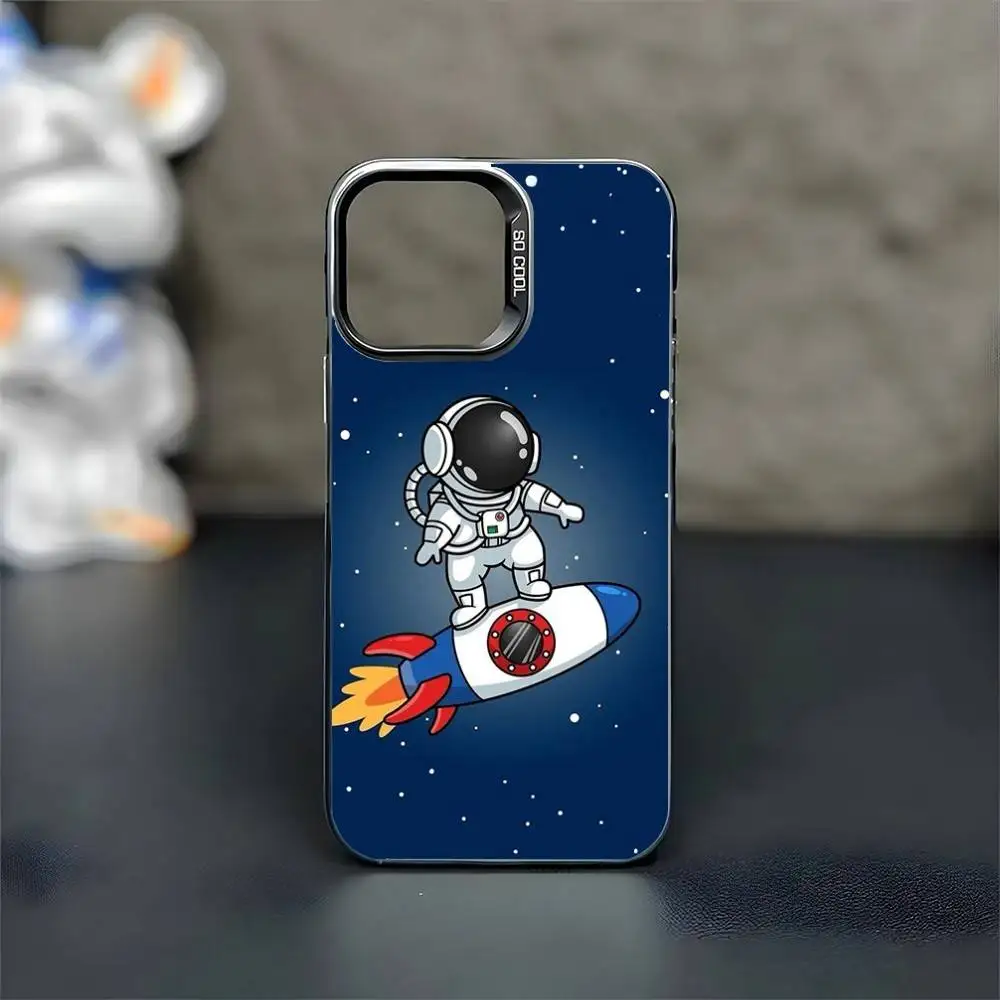 حافظة هاتف كرتونية لرائد الفضاء لهاتف آيفون 16,15,14,13,12,11,Mini,Pro,MAX غطاء أسود غير لامع مقاوم للصدمات #2