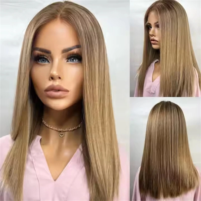 

High Quality Wig Straight Bob 13x4 Ombre Honey Brown Blonde Highlight HD Lace Synthetic Premium Fibre Heat Resistant Women's Wig