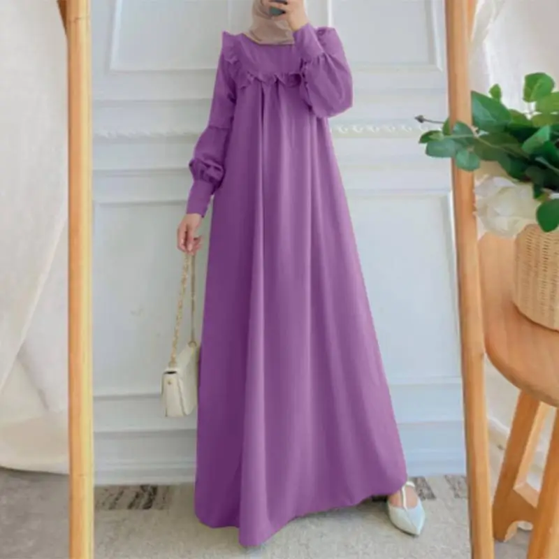 2023 Eid Muslim Robe Women Solid Color Long Sleeve Dress Kaftan Dresses Jalabiya Ramadan Abayas Caftan Elegant Vestidos