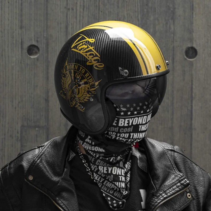 

Durability 3K Carbon Fiber Black Gold Open Face Electric motorcycle Helmet for Man Woman DOT-Approved Enhance Riding Experience