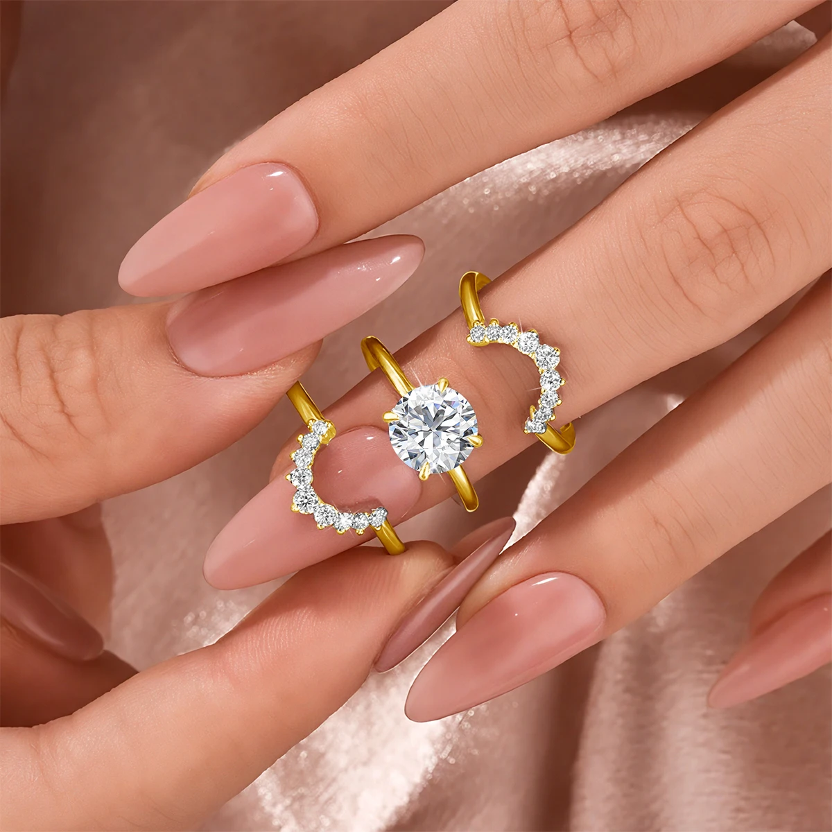 

Luxury 2CT D Color Moissanite Wedding Rings Set for Women 3pcs 925 Sterling Silver Halo Engagement Bridal Ring Stackable Jewelry