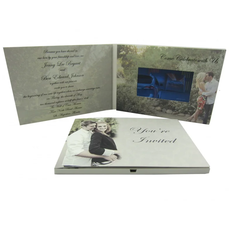 Tarjeta de felicitación de vídeo Lcd personalizable, folleto de vídeo personalizado, libro de invitación de boda, personalizado, 2023