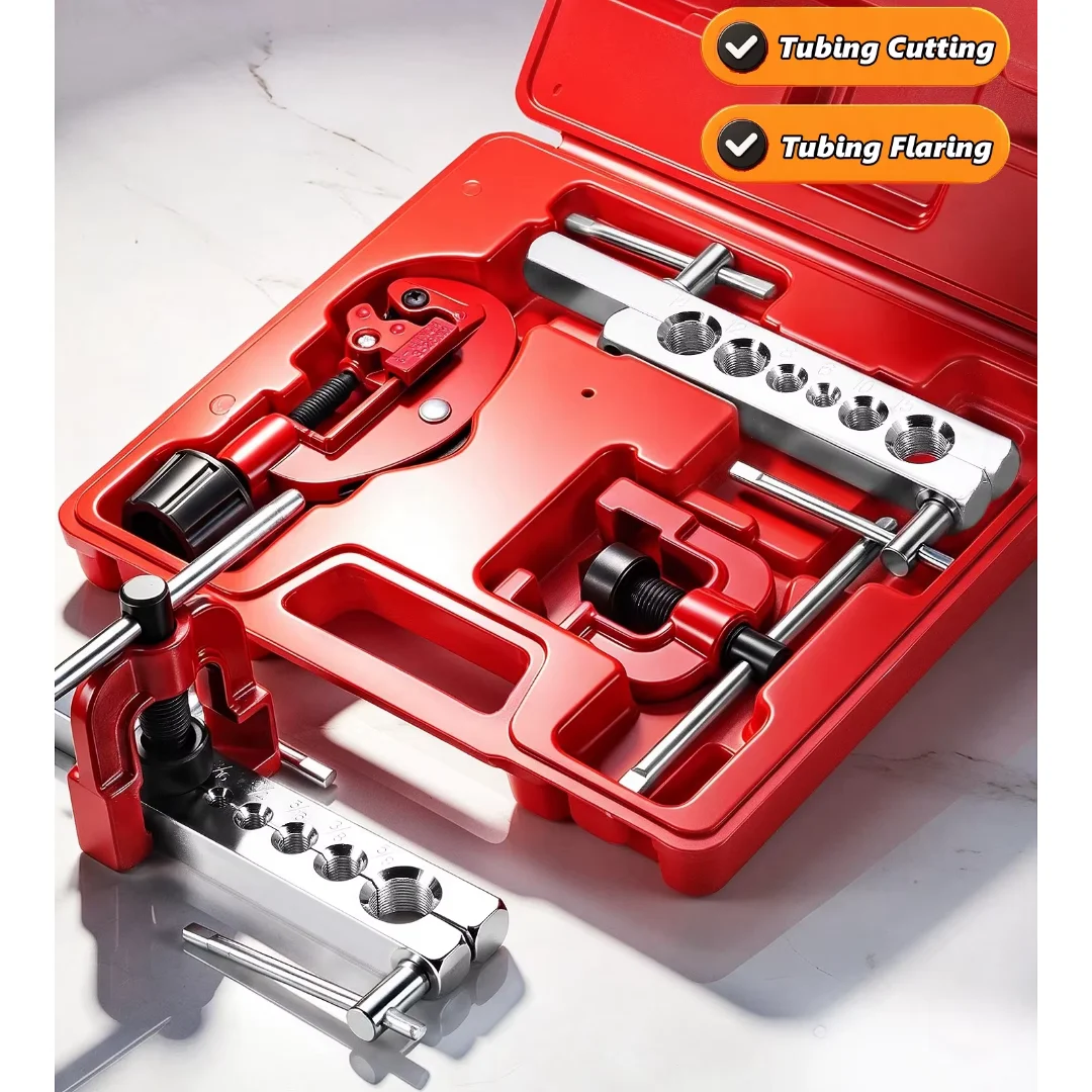 8-15mm Flaring Swage Tool Kit for Copper Plastic Aluminum Pipe Double & Single Tubing Flaring Tool Repair Kit with Tube Cutter