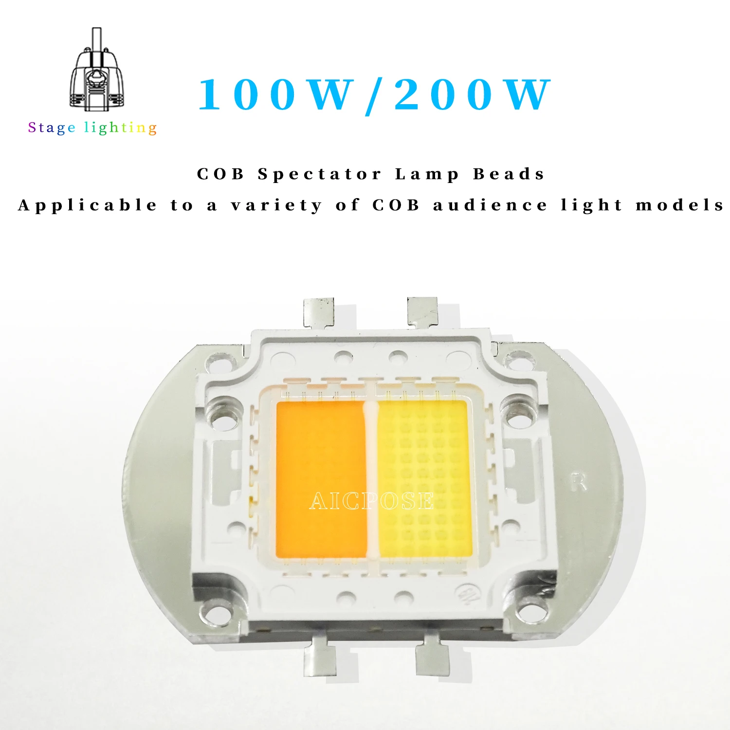 100w led cob contas chip 200w branco quente e frio para 2/4 olhos luz de audiência holofote lâmpada iluminação ponto led cob chips