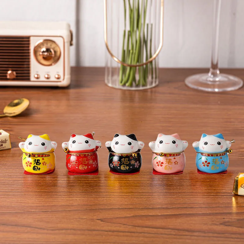 5 Pcs 2-inch Mini Lucky Cat Figurines Home Interior Room Decoration Ceramic Maneki Neko Sculptures Yard & Garden Car Decor