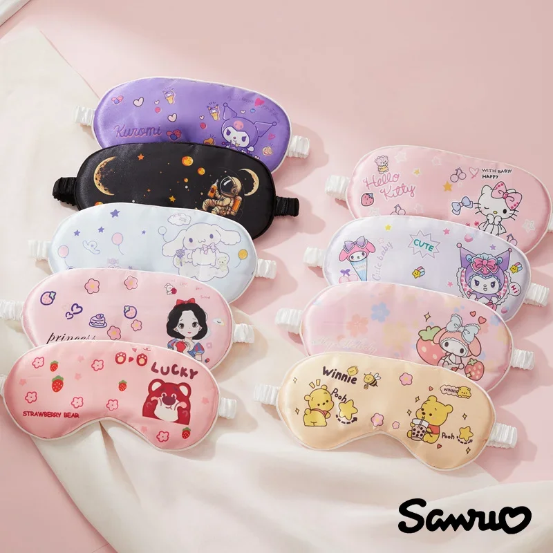 Miniso Hello Kitty Satin Sleep Mask Snow White Princess Cute Cartoon Breathable Eye Mask Lunch Break Shading Travel Eye Masks