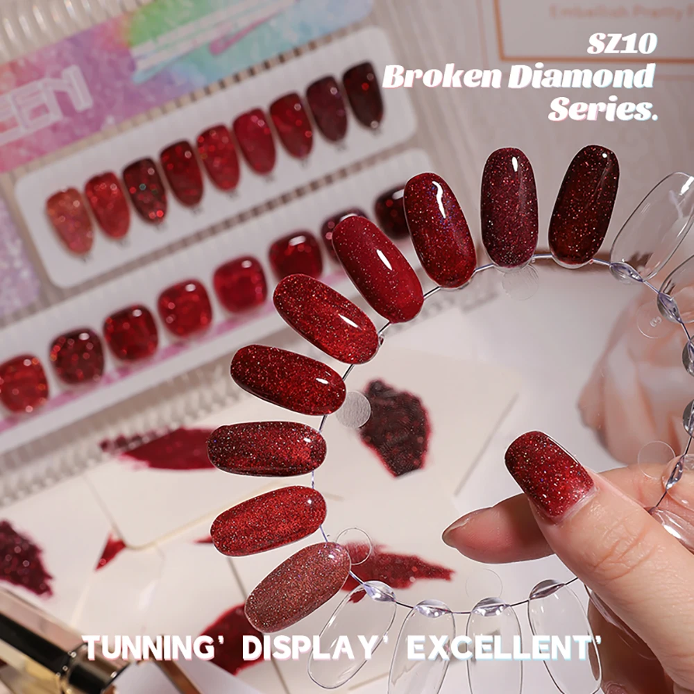 Vendeeni 9 Farben/Set Roter Glitzer-Broken-Diamond-Gel-Nagellack TPO HEMA-FREI Glitzer UV LED Soak-Off Gel-Lack mit Display – Detail 13