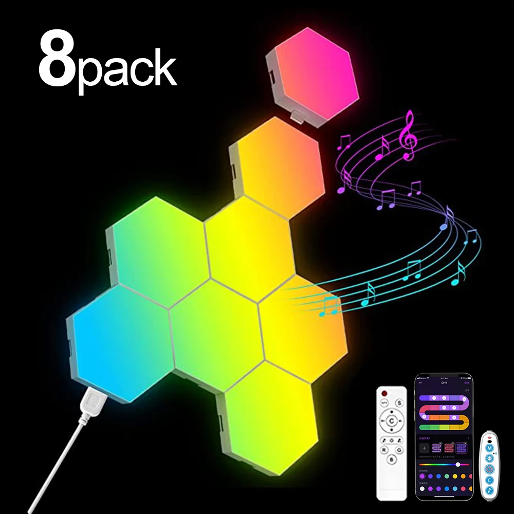 Rgb Smart Zeshoekige Wandlamp Kleur Veranderende Omgevingslicht Diy Vorm Muziek Ritme App Voor Game Room Slaapkamer Intelligent