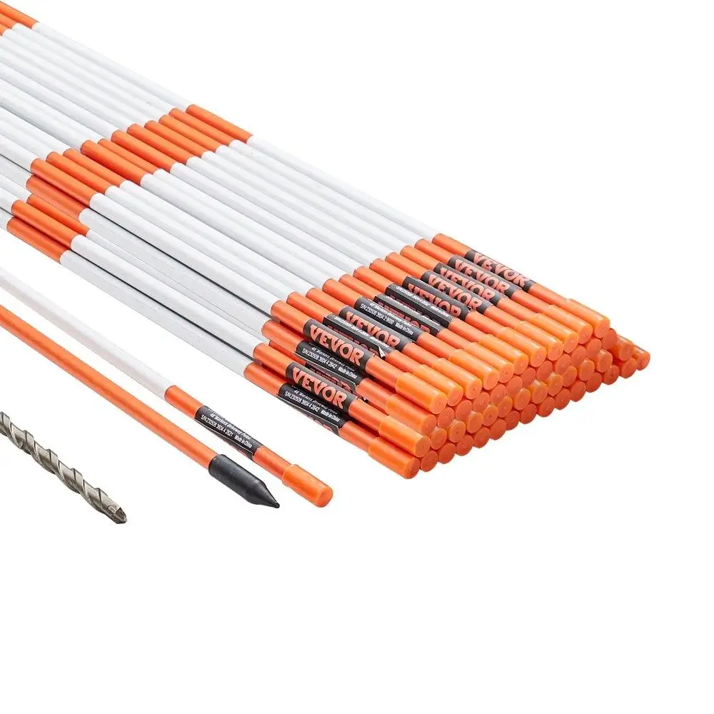 

50Pcs 48Inch 0.4InchDiameter OrangeFiberglassPole SnowStakes ReflectiveTape 12SteelDrillBit ProtectionGloves ParkingLotsWalkways