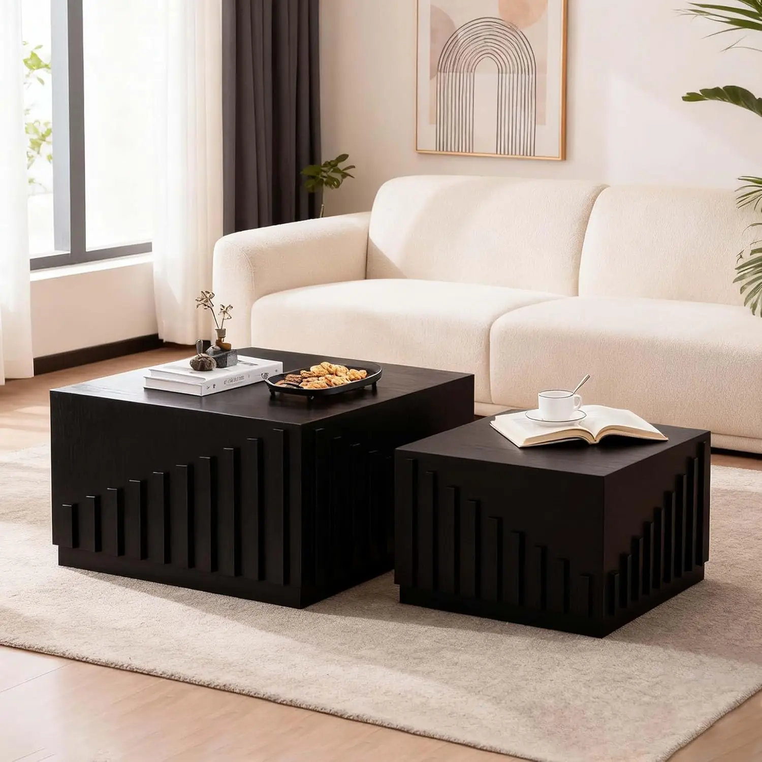 

Маленький квадратный журнальный столик, набор из 2 деревянных столиков-трансформеров, современные черные столики в стиле фермерского дома, индивидуальный дизайн