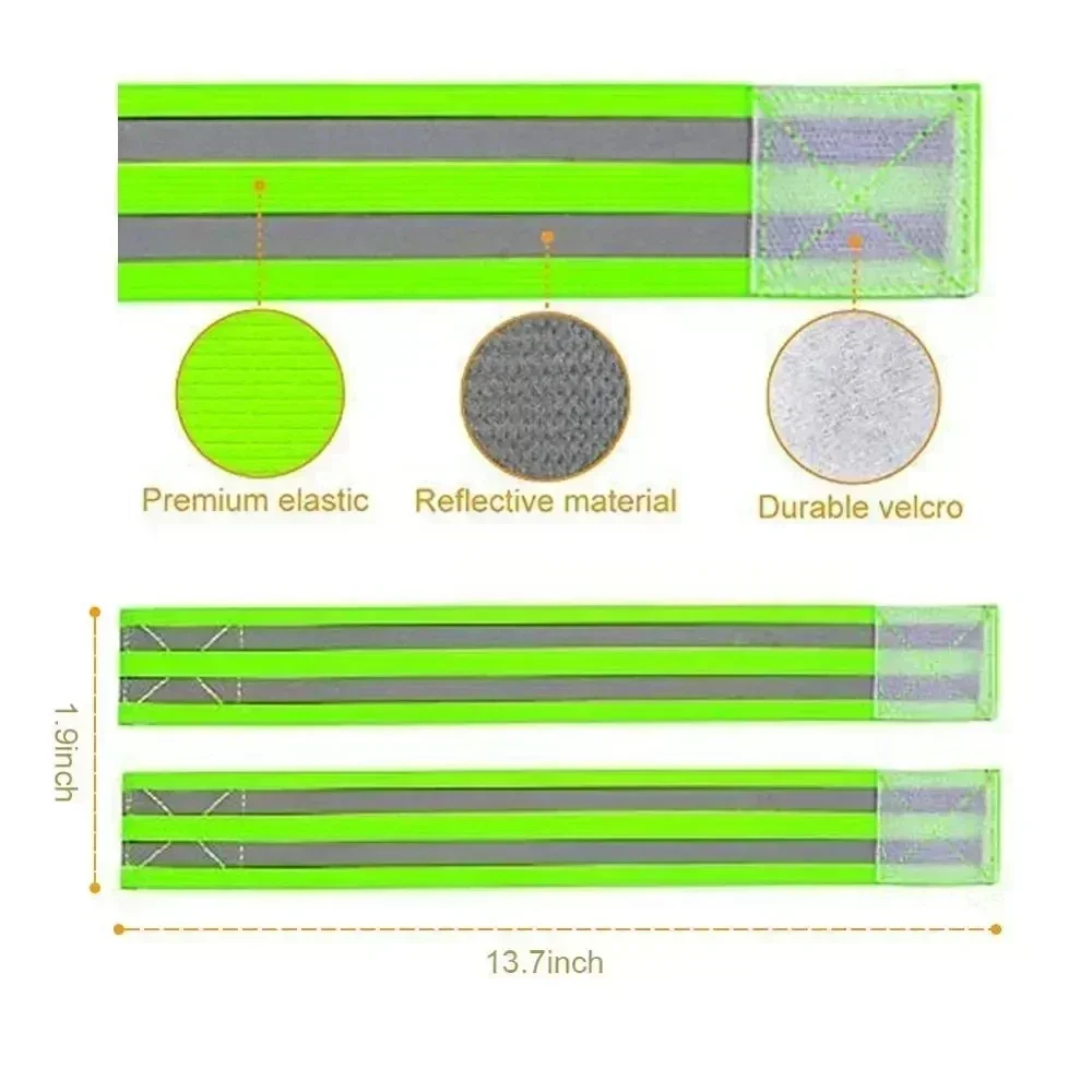 Bandas de brazo reflectantes para correr, brazalete reflector LED para muñeca, tobillo y pierna, cinta de luz de seguridad para ciclismo nocturno, 2 uds.