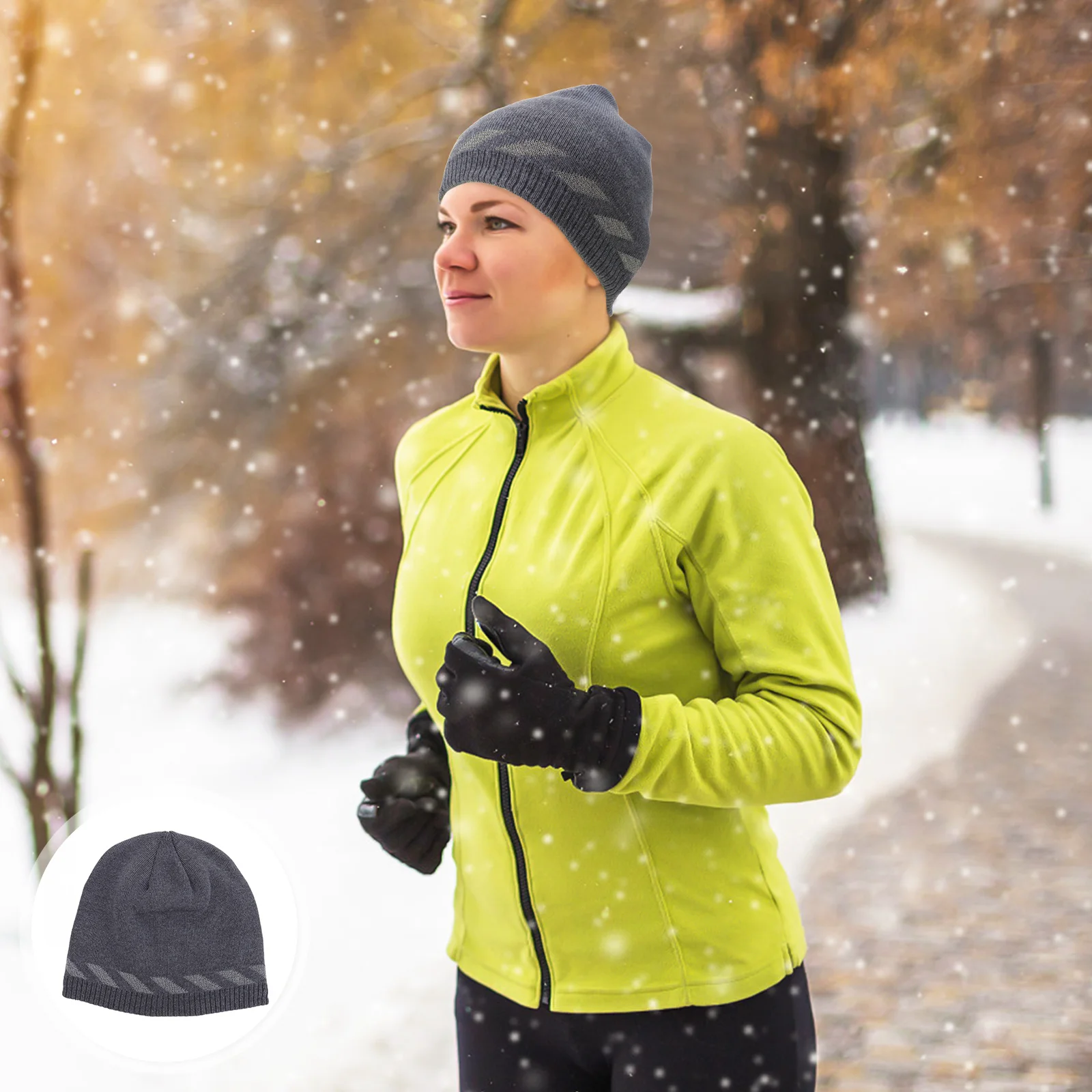 

Reflective Knitted Windproof Hat Warm Outdoor Sports Cap Knitting Hat for Autumn Winter Activities Outdoor Warm Cap