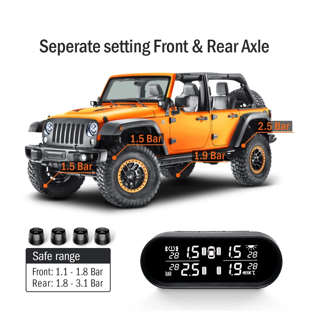 Auto Tpms Bandenspanningscontrolesysteem Solar Opladen Lcd Digitaal Lcd-Scherm Auto Alarmen Draadloze Externe Sensor