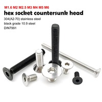 10/50X M1.6 M2 M2.5 M3 M4 M5 M6 DIN7991 Black Grade 10.9 304 Stainless Steel Hexagon Hex Socket Flat Countersunk Head Bolt Screw