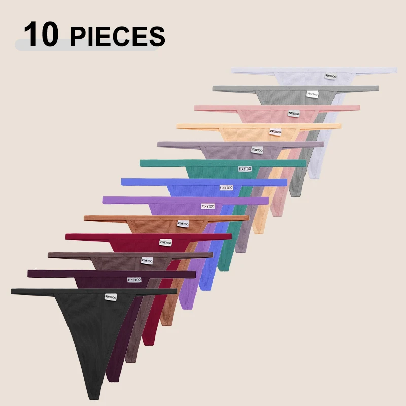 FINETOO 10 Pezzi Perizoma in Cotone Sexy Tinta Unita a Vita Bassa T-Back Mutandine Femminili Comode Traspiranti Intimo Lingerie