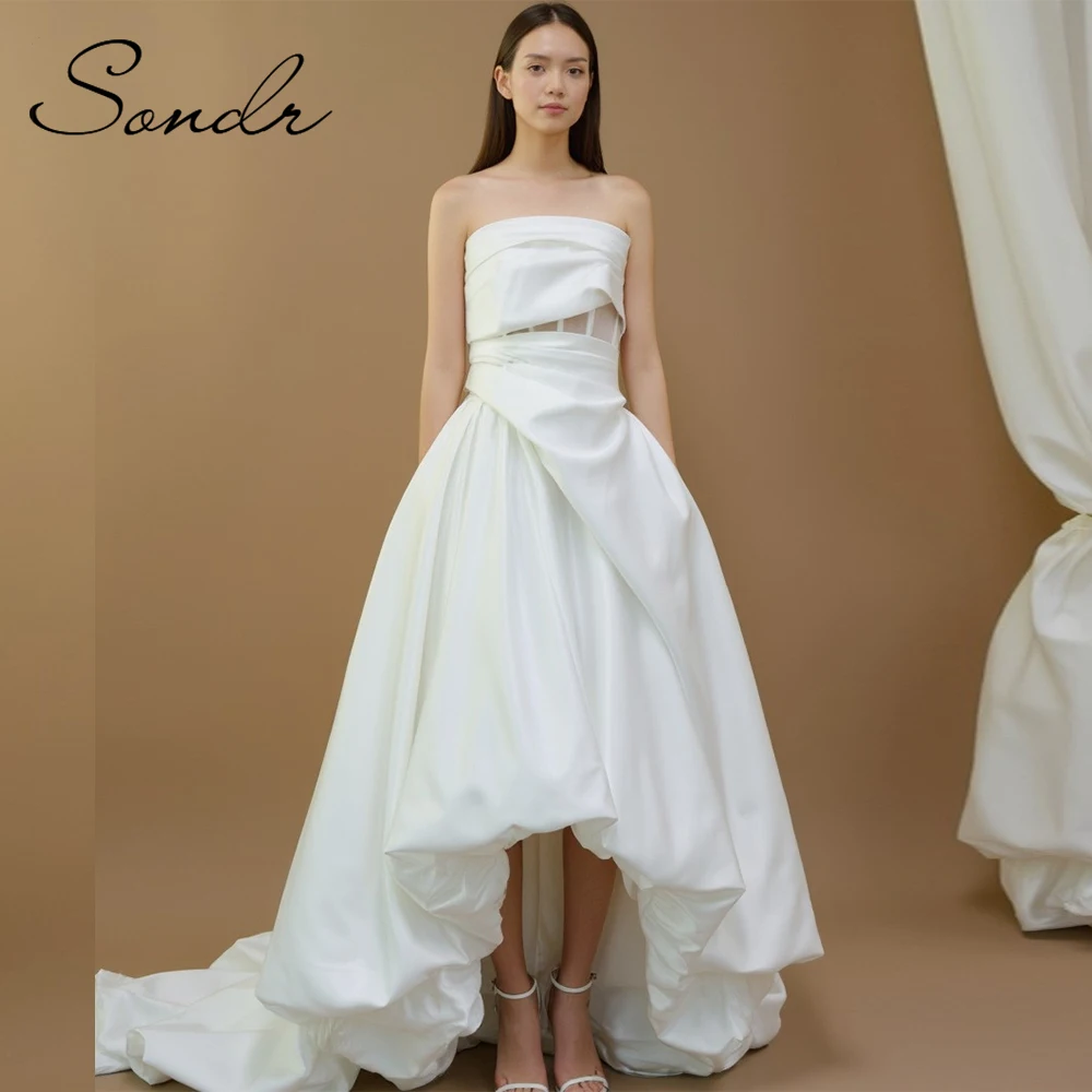 

Sondr Strapless Puff Korean Wedding Dresses Customized Bridal Wedding Party Gown Outdoor Wedding Snap Dresses with Train