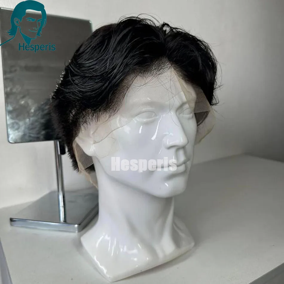 Hesperis Men's Pixie Short Style Wig Natural Color Shaved Cut Full Lace Human Hair Wigs for All Seasons Male Hairpiece