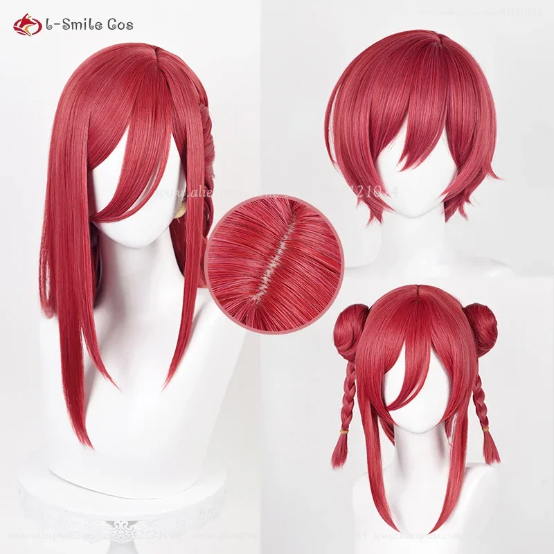 Anime chigiri hyema chigiri cosplay wig 53cm/40cm wine red wig with braid heat resistant hair in stock wigs wig cap