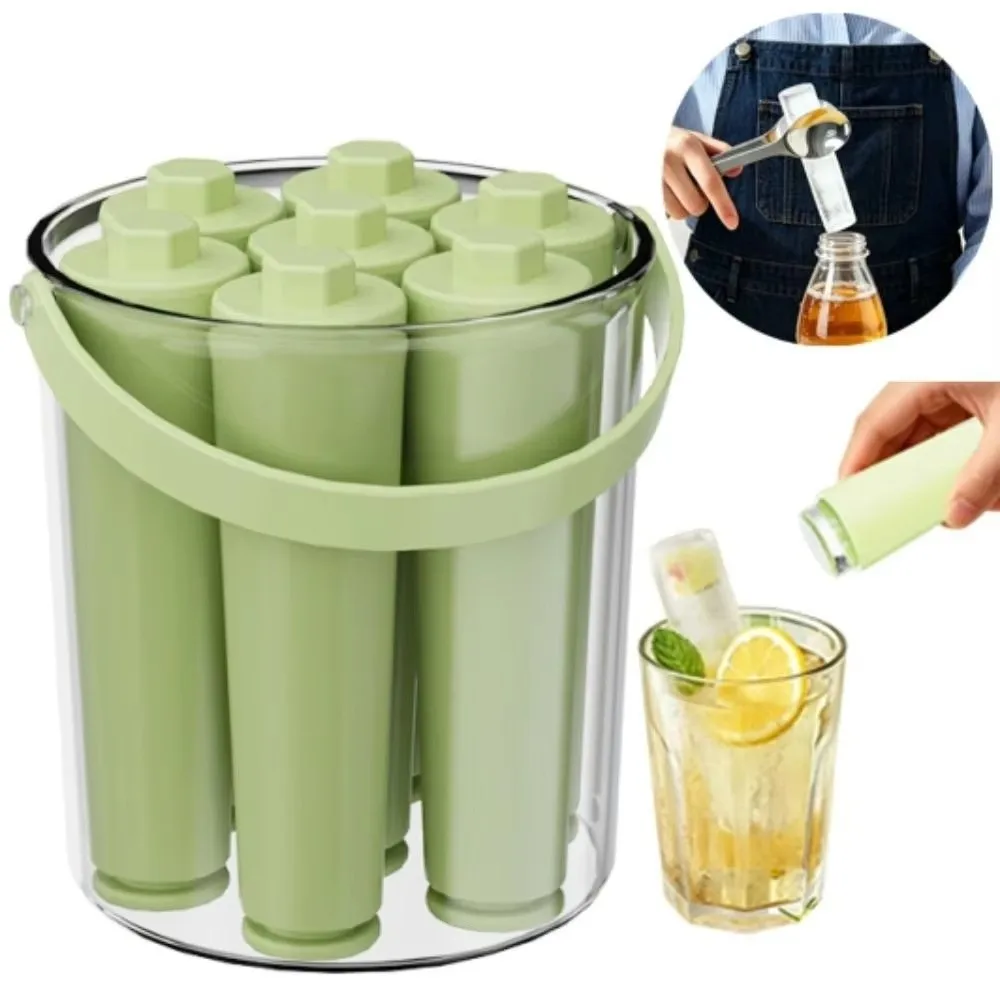New With Storage Bucket Ice Pop Maker Reusable 7 Cavity Ice Cream Mold Non-Stick Easy Demold Frozen Treat Mold Narrow Bottles
