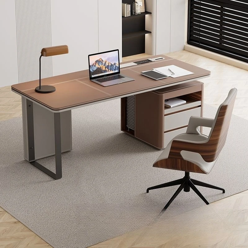 

Saddle leather desk modern simple light luxury home study boss corner computer desk