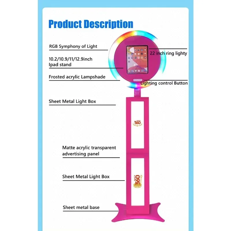 High Quality Sharing Station Photo Booth for Wedding and Event Used Roaming Ring Light Portable