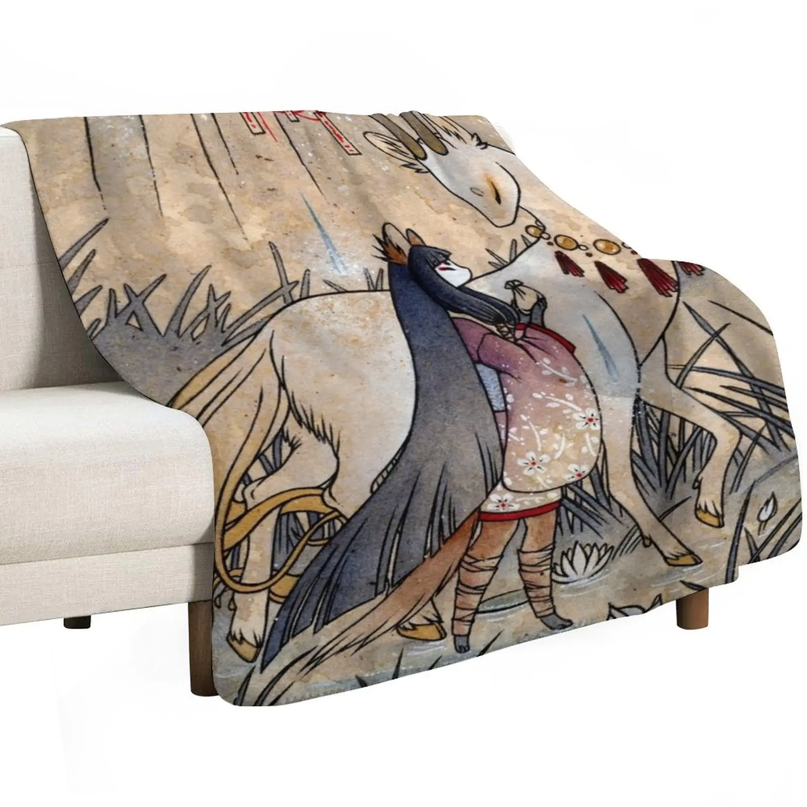 The Meeting of the Fox and Wish Spirit Throw Blanket Multi-Purpose Thermal Single Bed linens Blankets