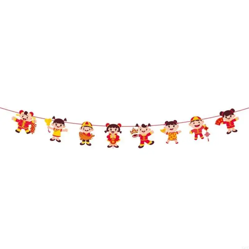 Chinese New Year for Banner Fu Letters Red Lantern Pendant Pull Flag X3UC