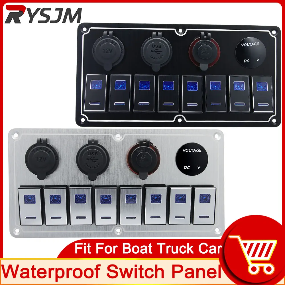 4 6 8 Gang LED Rocker Switch Panel 12V battery circuit breaker Dual USB Port Digital Voltmeter For Boat Car RV customized