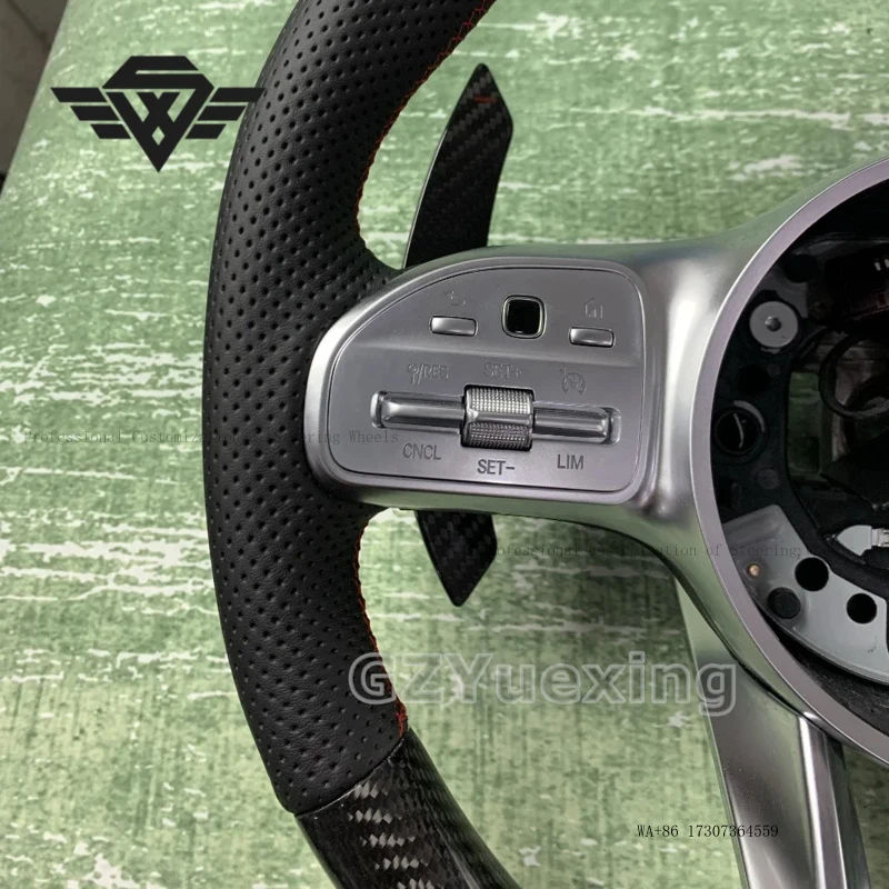 High Luxury Round Carbon Fiber Red Stitching Steering Wheel Suitable for Mercedes Benz AMG 809 W212 W176 W213 W211 W223