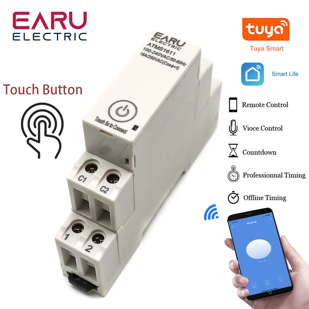 

18MM Mimi AC 110V 220V 16A Single Phase Din Rail WIFI Smart Timer Relay Switch Breaker Remote Control by Tuya APP