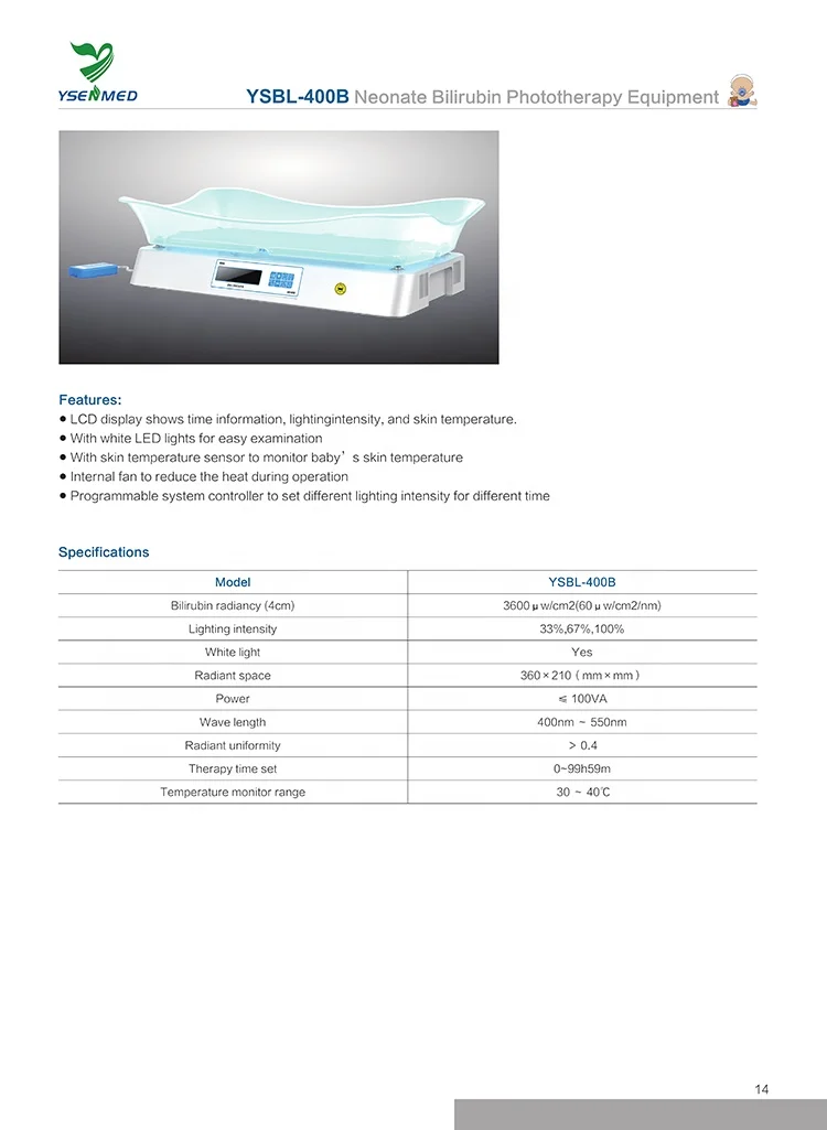 YSBL-400B Ysenmed newborn baby medical jaundice light therapy Bilirubin neonatal phototherapy  for jaundice