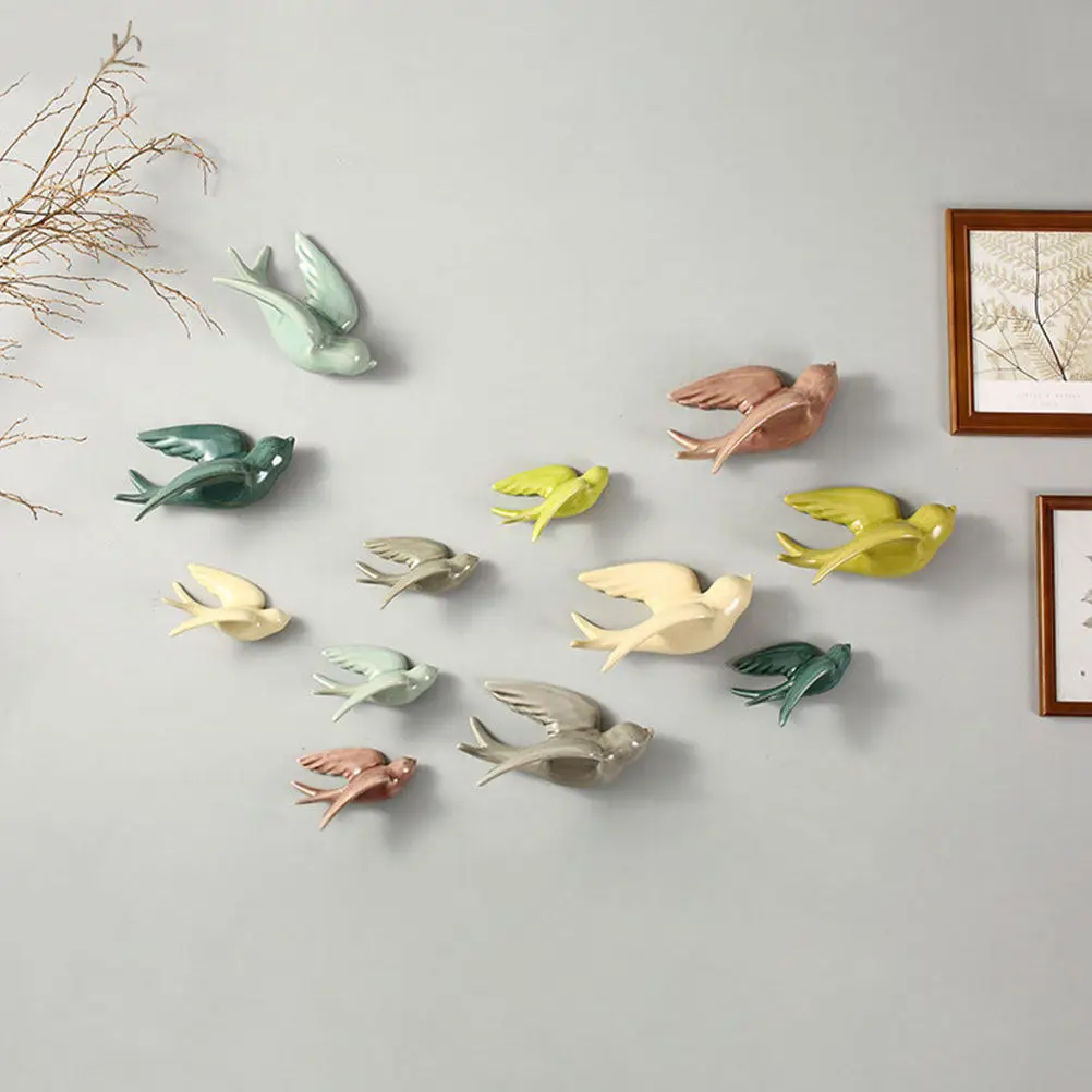 1Pcs Ceramic Wall Mounted Colorful Swallows Nordic Decorative Hanging Indoor Outdoor Wall Decor for Living Room Bedroom Kitchen