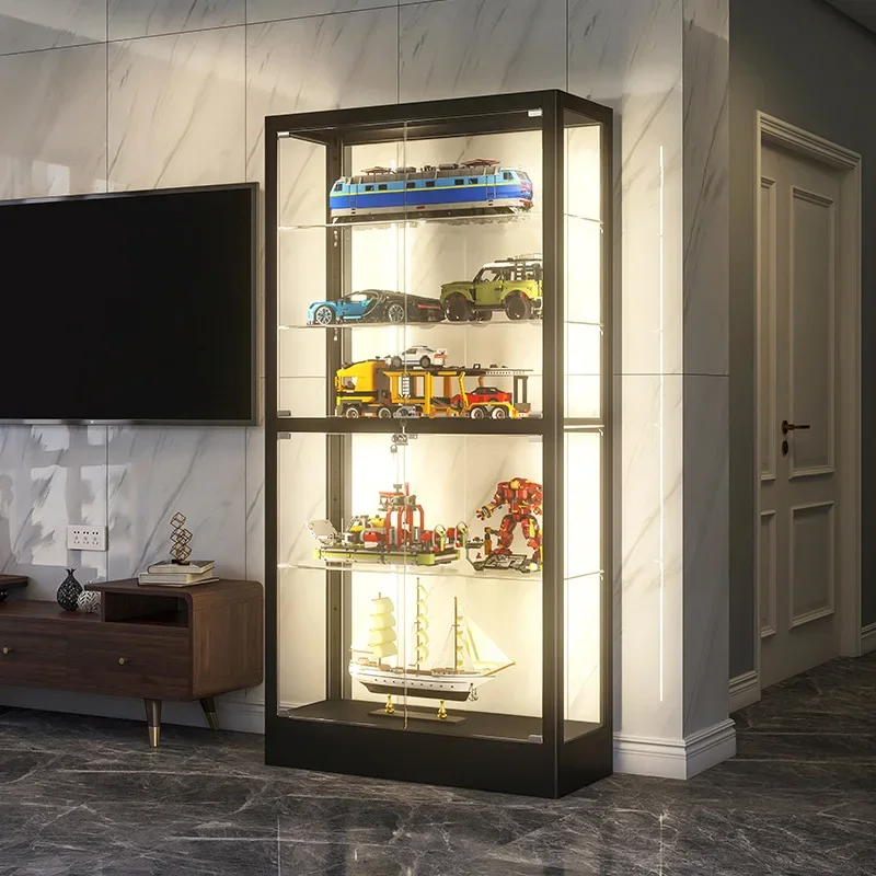 Figure Display Cabinet Glass with Light Dust-proof Transparent Display Household Model Toy Cabinet Display Stand