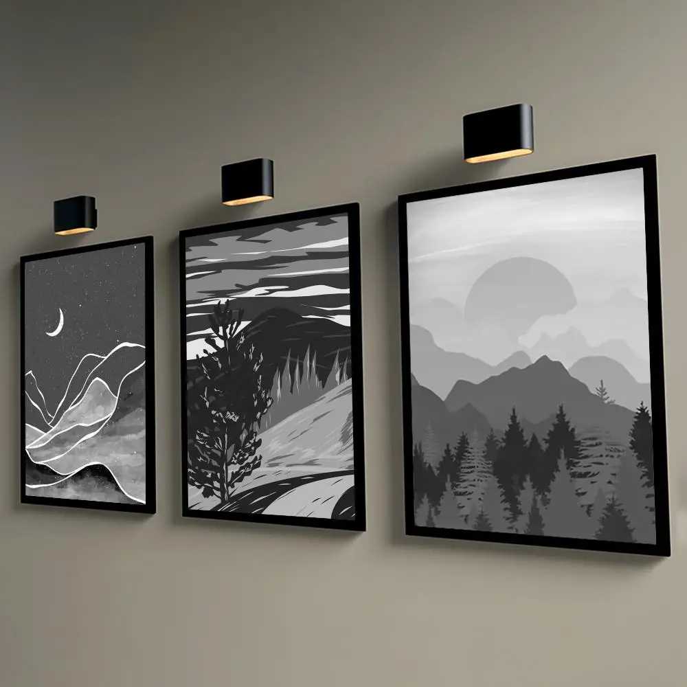 Minimal Grey Mountain Print Poster Self-adhesive Wall Mural Art Waterproof Sticker For Bar Room Decor High Quality Print Gift