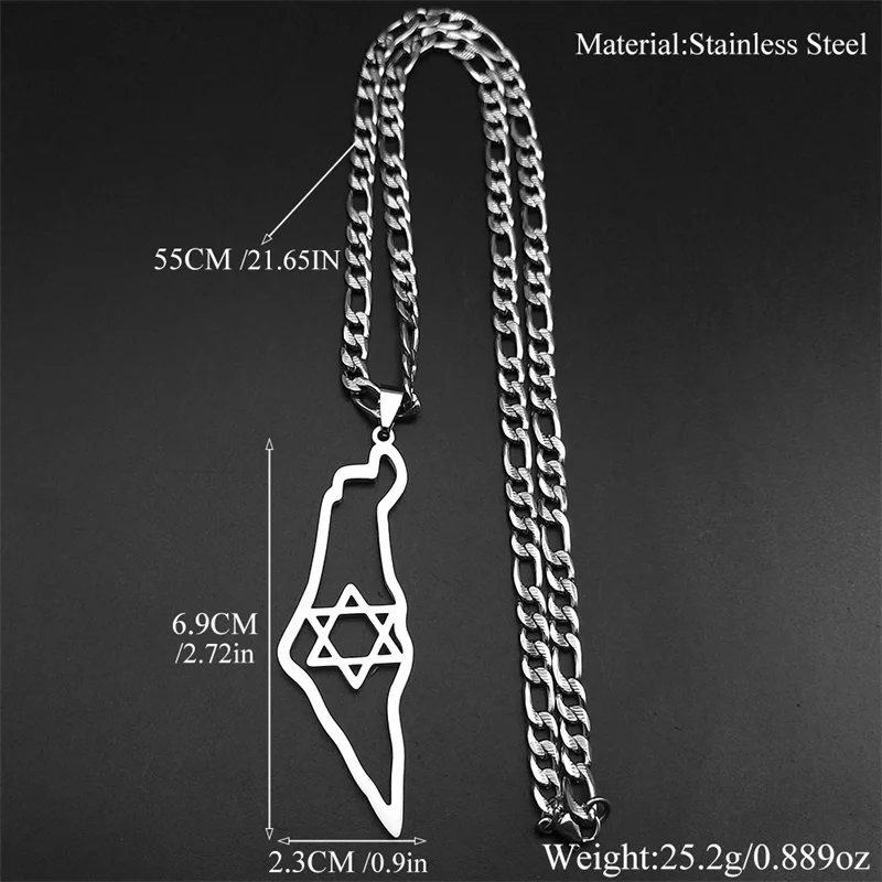 إسرائيل السداسية ماجن نجمة داود البلد قلادة على شكل خريطة قلادة للرجال النساء الفولاذ المقاوم للصدأ الهيب هوب سلسلة القلائد مجوهرات #6