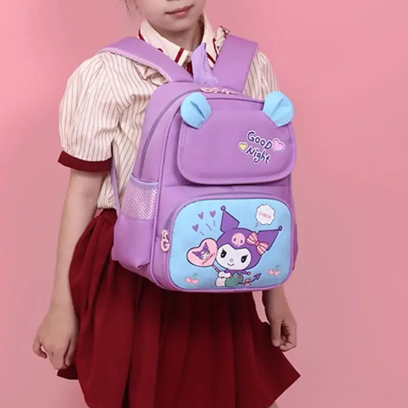 Sac à dos grande capacité Sanrioed Anime Kuromi, cartable mignon pour enfants, sac d'étudiant de dessin animé lancé, cadeau pour ami