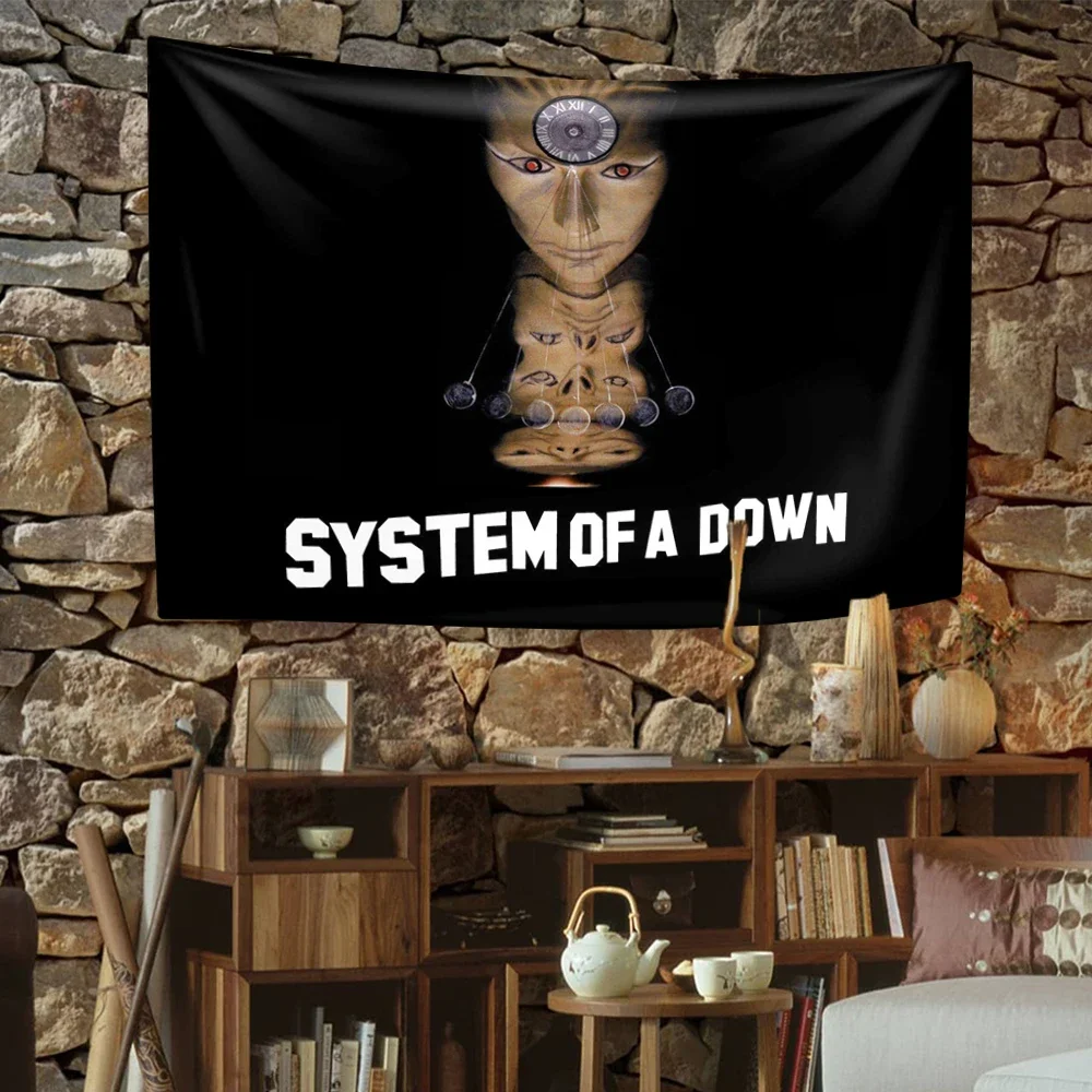 American Rock Band System of A Downs Flag Wall Hanging Hippie Polyester Tapestry Metal Album Poster Home and Garden Flag 4 Holes