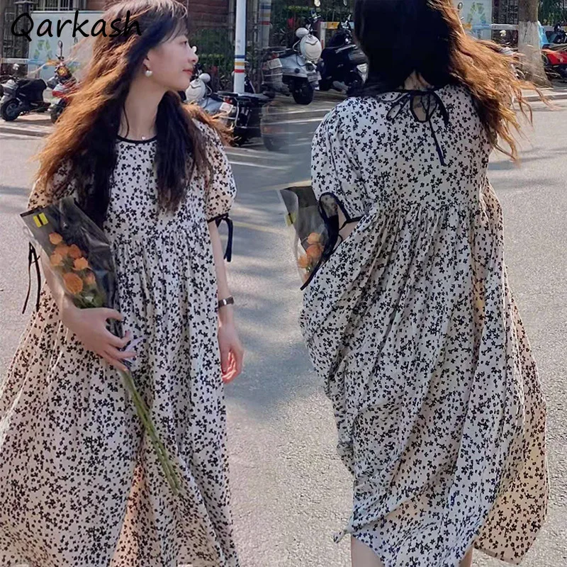 Summer Dress Women Korean Fashion Floral Caual Loose Slouchy Vintage Vestidos Mujer Aesthetic All-match Temper Ins Versatile