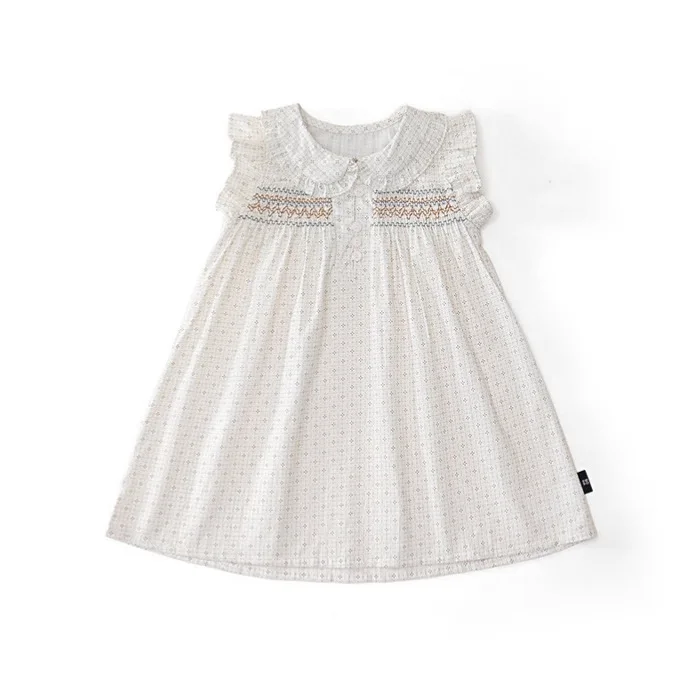 Girls' Summer Little Flying Sleeve Dress New Children's French Hug 2026 Countryside Style Flip Collar Princess Dress