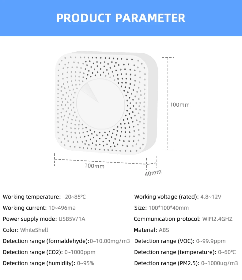 Tuya ZigBee ama de llaves de aire inteligente PM2.5 formaldehído VOC CO2 temperatura humedad 6 en 1 Sensor de caja de aire inteligente alarma de